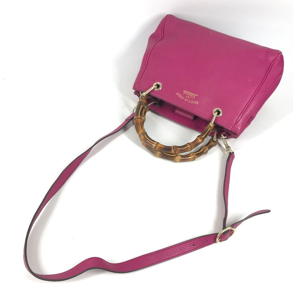 GUCCI 336032 Logo Bamboo 2-Way Bag Bag, Shoulder Bag, Crossbody Bag Hand Bag Leather Purple pink Based Used