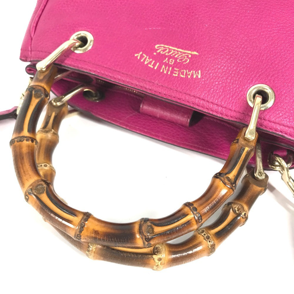 GUCCI 336032 Logo Bamboo 2-Way Bag Bag, Shoulder Bag, Crossbody Bag Hand Bag Leather Purple pink Based Used