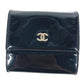 CHANEL CC CC Mark logo Compact wallet Trifold wallet enamel Black Used