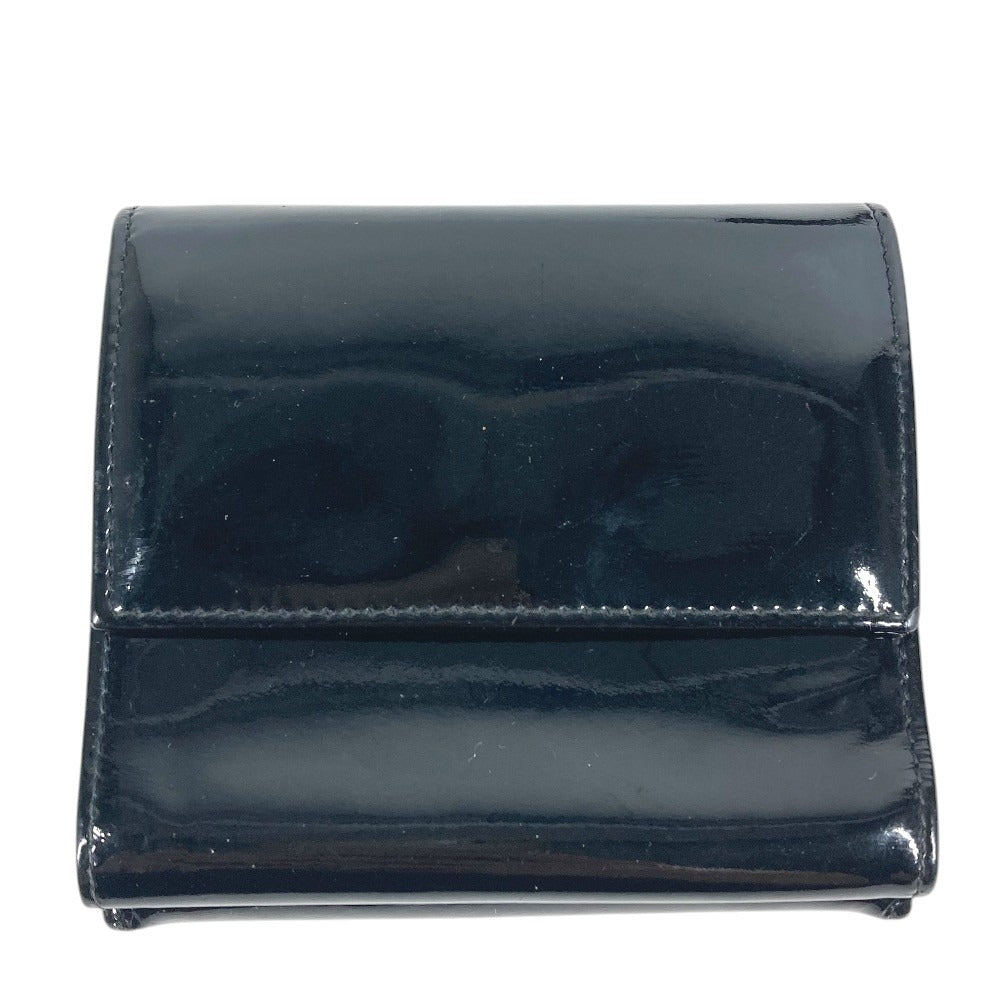 CHANEL CC CC Mark logo Compact wallet Trifold wallet enamel Black Used