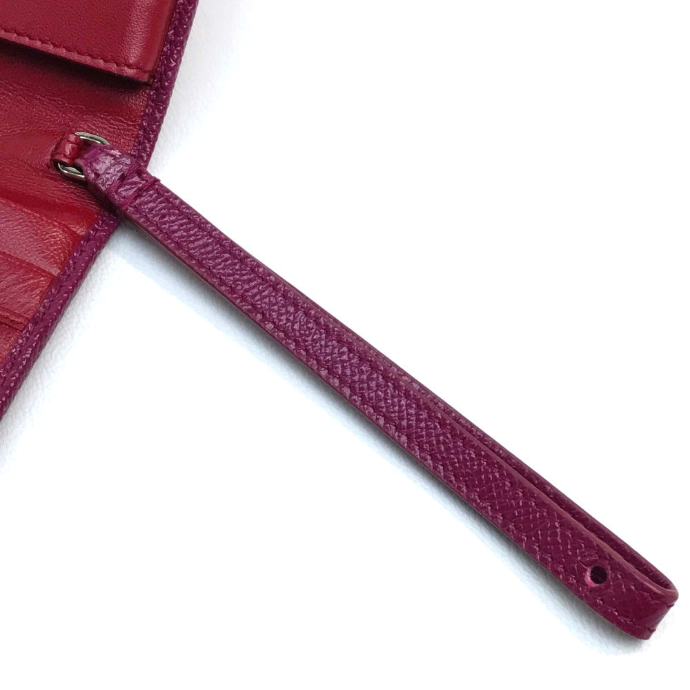 BVLGARI BVLGARI Pass Case Bifold Wallet Calf Leather Women's Fuchsia Pink x Red