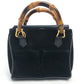 GUCCI Bamboo Pochette Bag, 2-Way Handbag/Shoulder Bag, Suede/Leather, Women's, Black/Brown
