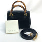 GUCCI Bamboo Pochette Bag, 2-Way Handbag/Shoulder Bag, Suede/Leather, Women's, Black/Brown