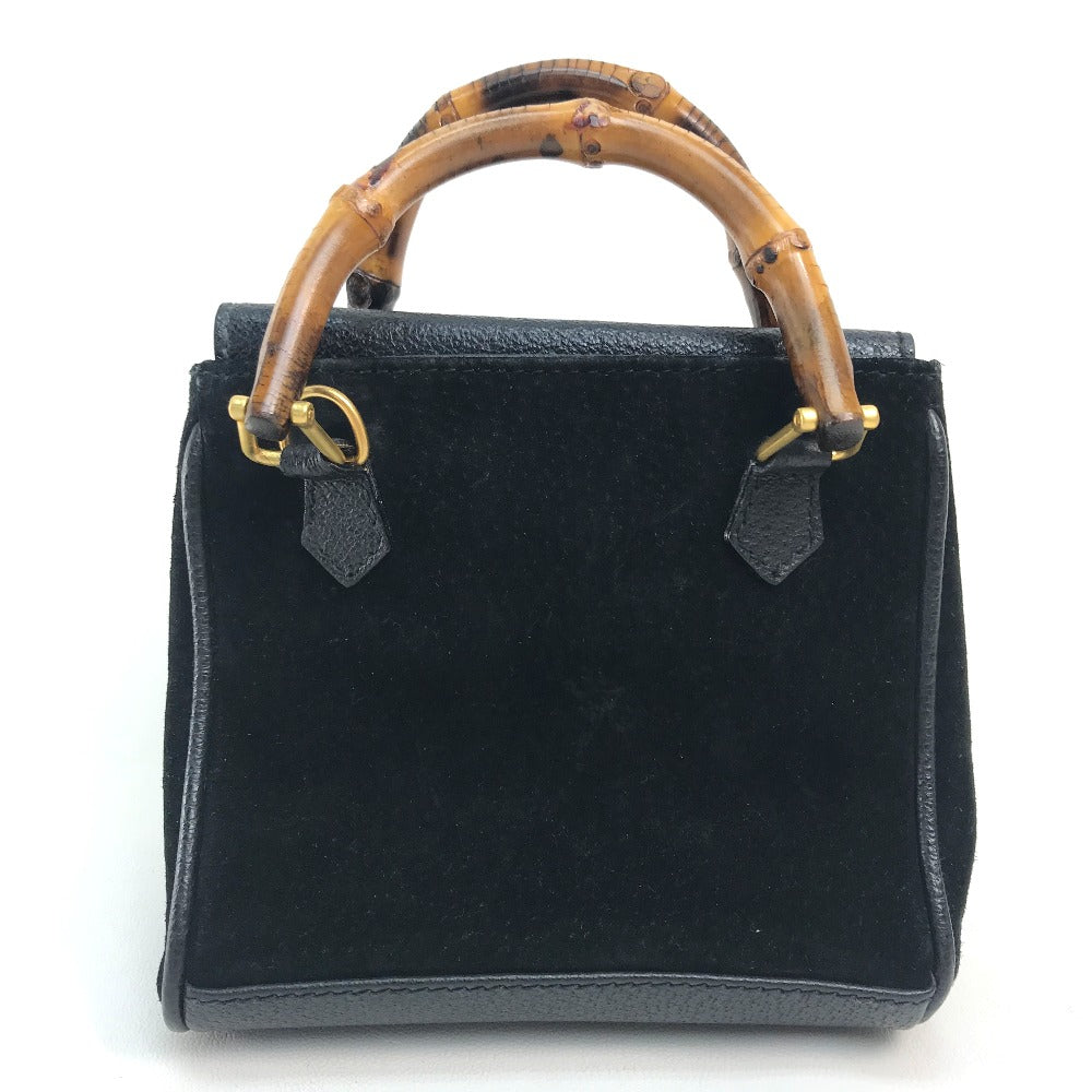 GUCCI Bamboo Pochette Bag, 2-Way Handbag/Shoulder Bag, Suede/Leather, Women's, Black/Brown