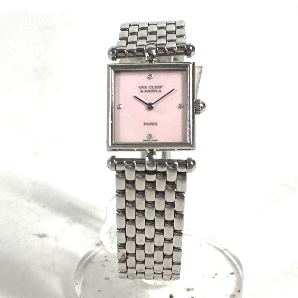 Van Cleef & Arpels 522642 ピンクシェル クラシックカレ 4Pダイヤモンド スクエア レディースウォッチ 腕時計 SS レディース ピンク