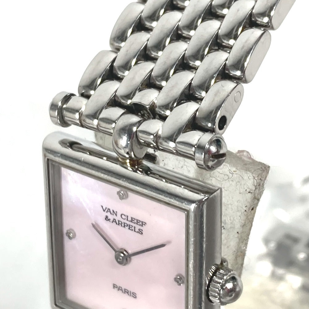 Van Cleef & Arpels 522642 ピンクシェル クラシックカレ 4Pダイヤモンド スクエア レディースウォッチ 腕時計 SS レディース ピンク
