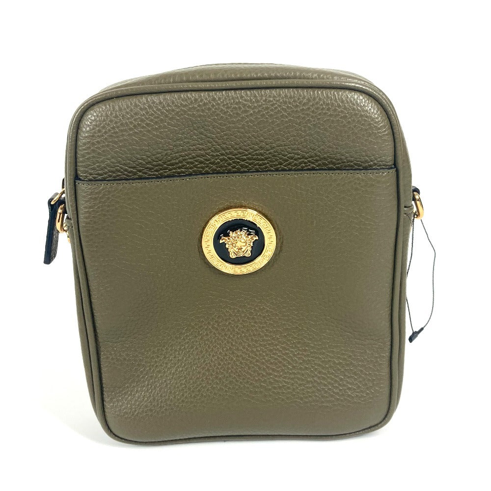 VERSACE Medusa Logo Crossbody Pochette Shoulder Bag Leather Unisex Brown