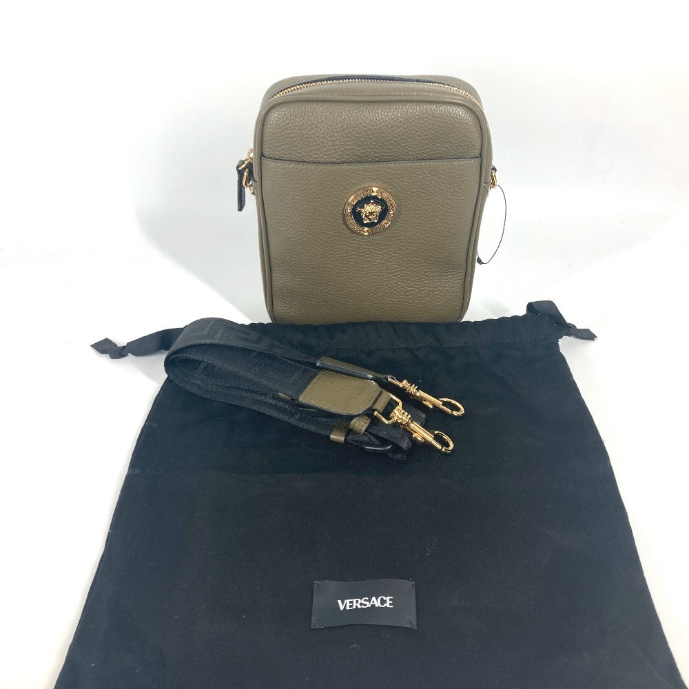 VERSACE Medusa Logo Crossbody Pochette Shoulder Bag Leather Unisex Brown