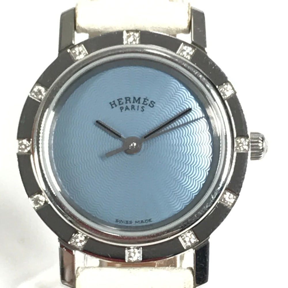 HERMES CL4.230 Clipper Nacle 12-Piece Diamond Women's Watch with Leather Strap, White