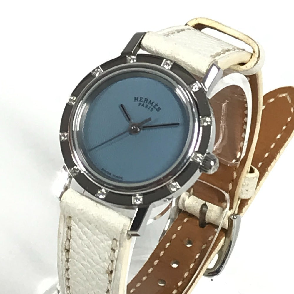 HERMES CL4.230 Clipper Nacle 12-Piece Diamond Women's Watch with Leather Strap, White