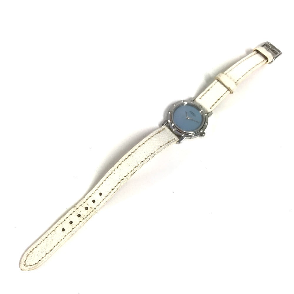 HERMES CL4.230 Clipper Nacle 12-Piece Diamond Women's Watch with Leather Strap, White