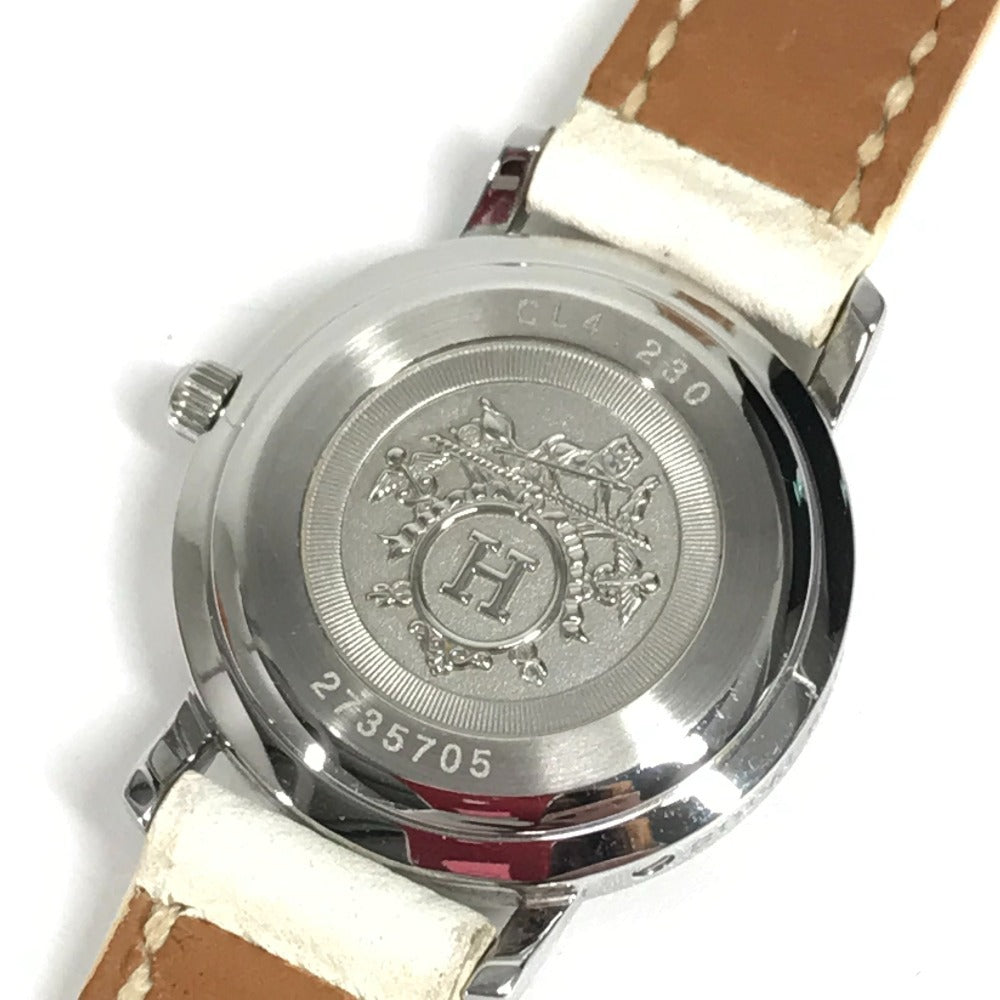HERMES CL4.230 Clipper Nacle 12-Piece Diamond Women's Watch with Leather Strap, White