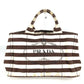 PRADA Canapa Logo Border Tote Bag, Canvas Handbag, Women's, Brown