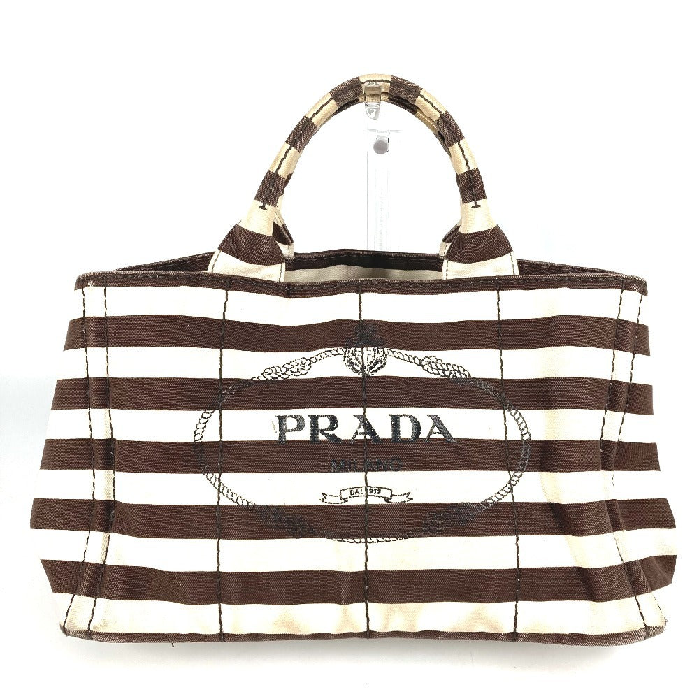 PRADA Canapa Logo Border Tote Bag, Canvas Handbag, Women's, Brown