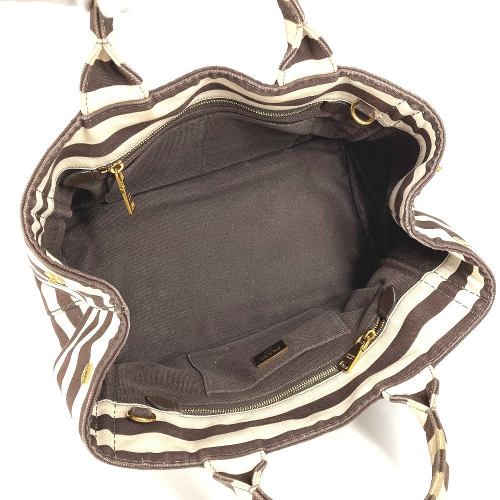 PRADA Canapa Logo Border Tote Bag, Canvas Handbag, Women's, Brown