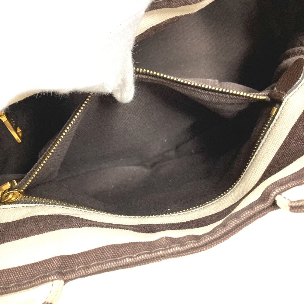 PRADA Canapa Logo Border Tote Bag, Canvas Handbag, Women's, Brown