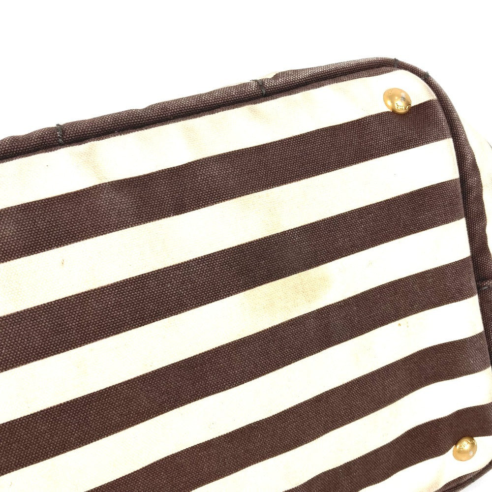 PRADA Canapa Logo Border Tote Bag, Canvas Handbag, Women's, Brown