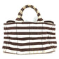 PRADA Canapa Logo Border Tote Bag, Canvas Handbag, Women's, Brown