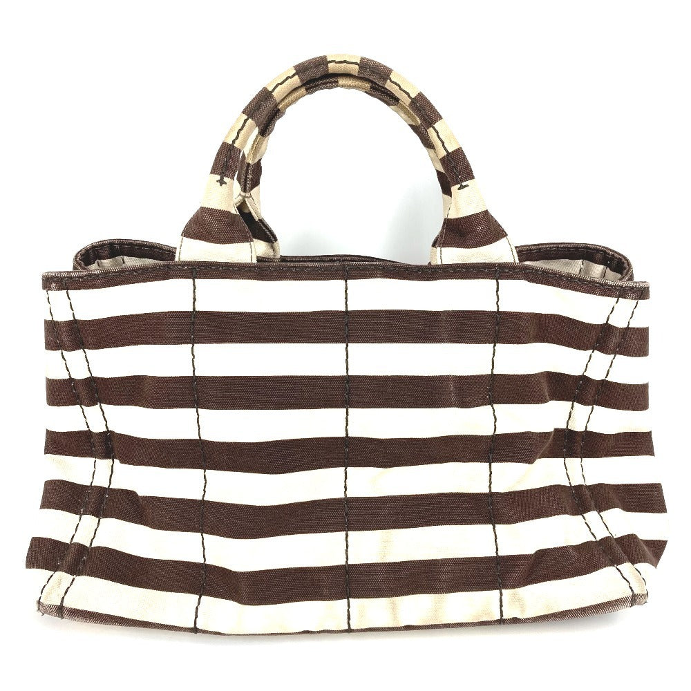 PRADA Canapa Logo Border Tote Bag, Canvas Handbag, Women's, Brown