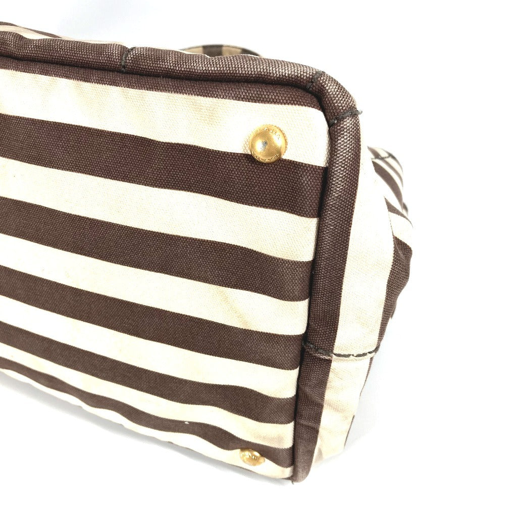 PRADA Canapa Logo Border Tote Bag, Canvas Handbag, Women's, Brown