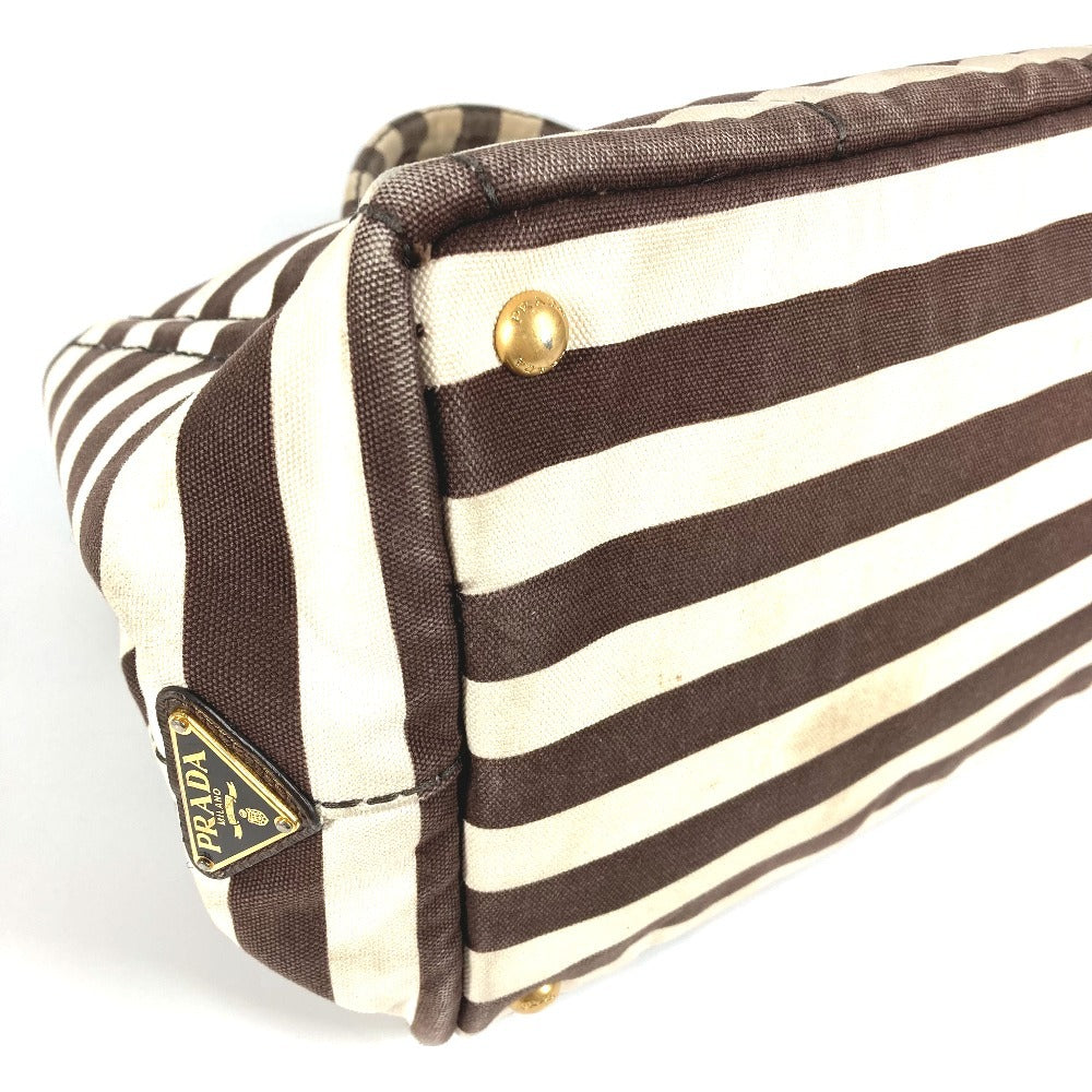 PRADA Canapa Logo Border Tote Bag, Canvas Handbag, Women's, Brown