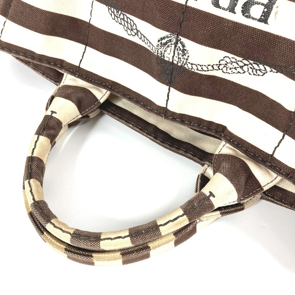 PRADA Canapa Logo Border Tote Bag, Canvas Handbag, Women's, Brown