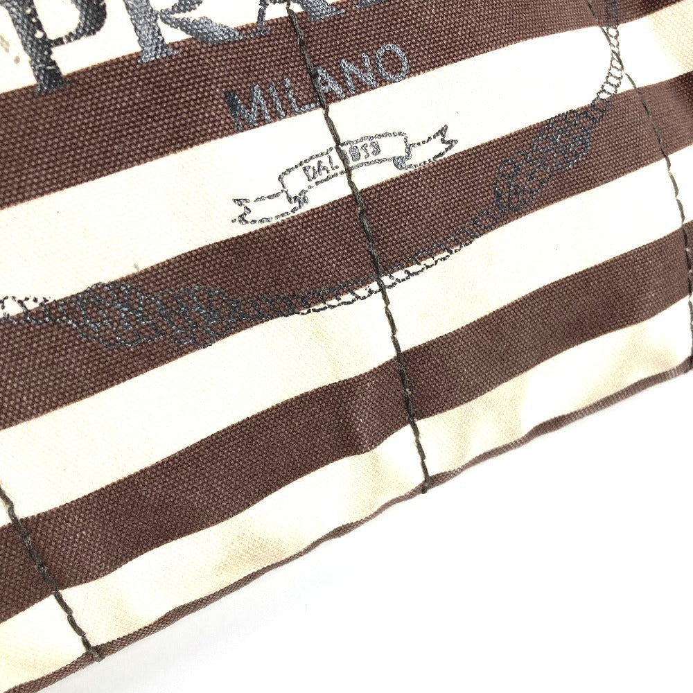 PRADA Canapa Logo Border Tote Bag, Canvas Handbag, Women's, Brown