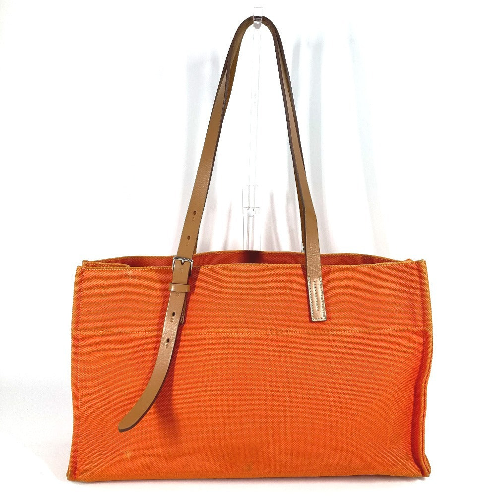HERMES Etrivière Elan Shoulder Tote Bag in Leather/Canvas, Unisex, Orange