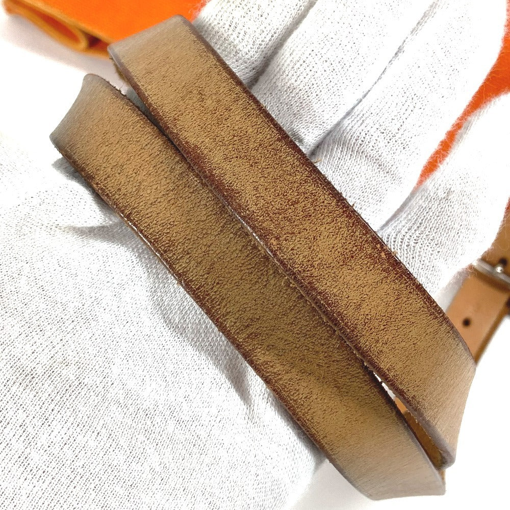 HERMES Etrivière Elan Shoulder Tote Bag in Leather/Canvas, Unisex, Orange