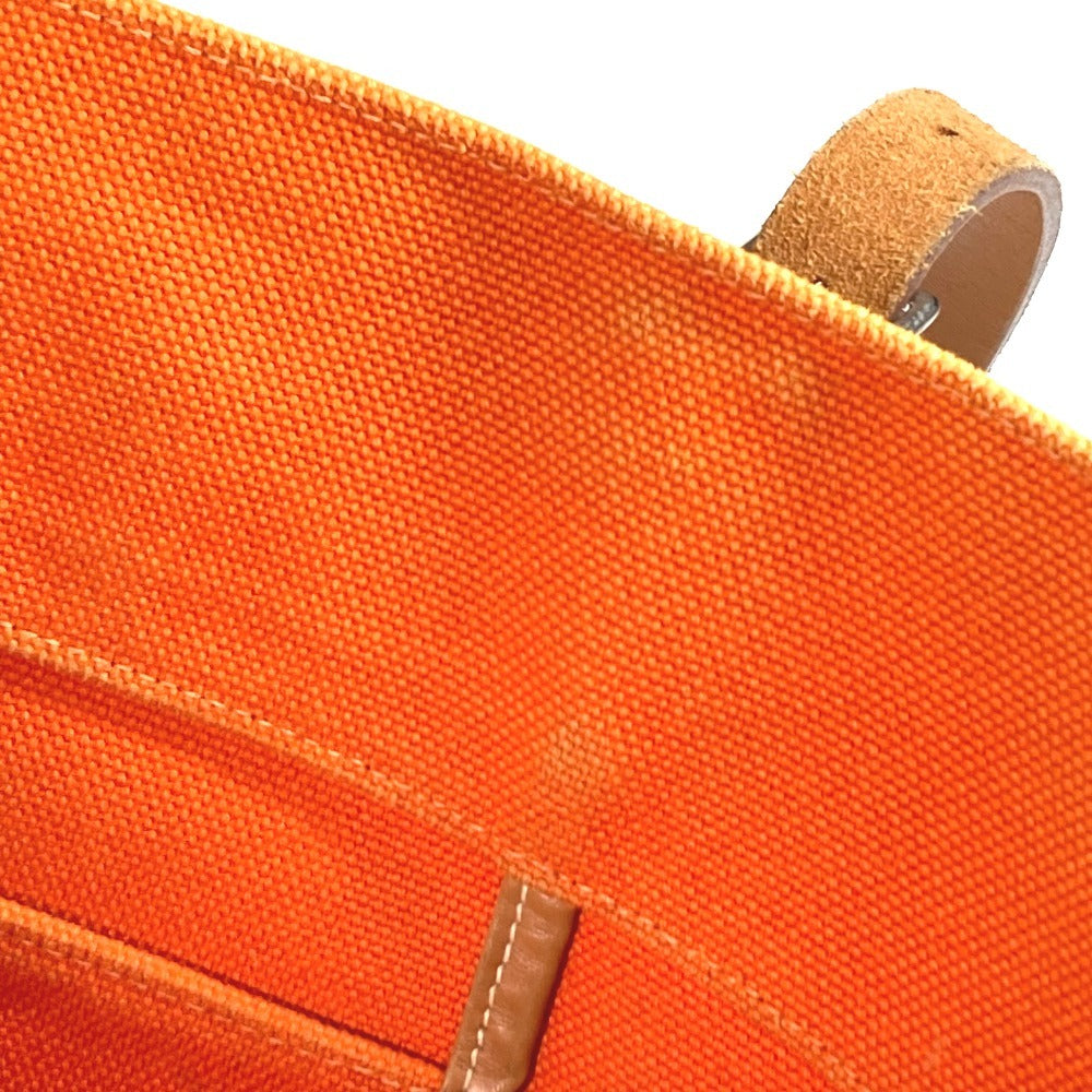 HERMES Etrivière Elan Shoulder Tote Bag in Leather/Canvas, Unisex, Orange