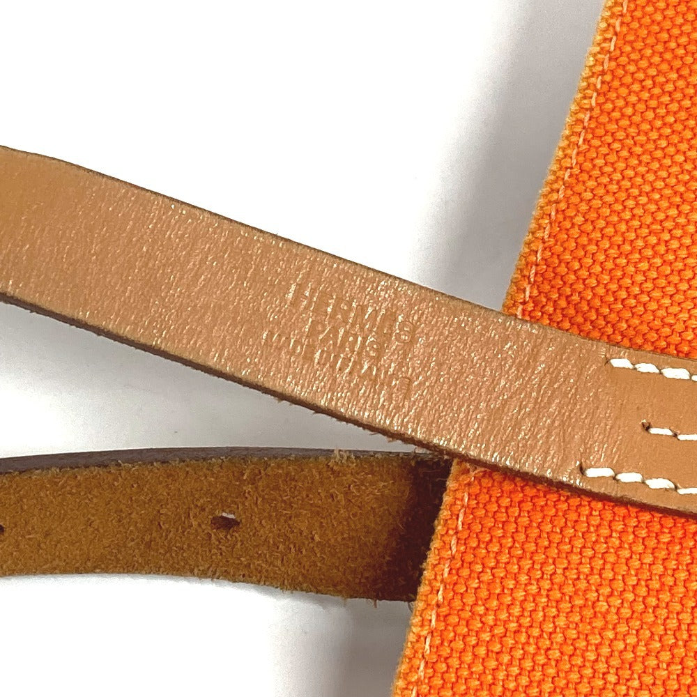 HERMES Etrivière Elan Shoulder Tote Bag in Leather/Canvas, Unisex, Orange