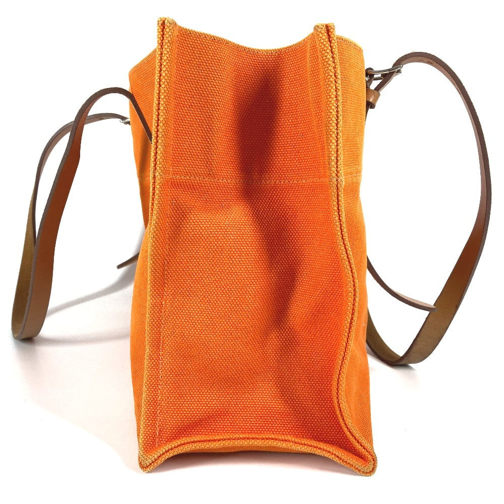 HERMES Etrivière Elan Shoulder Tote Bag in Leather/Canvas, Unisex, Orange