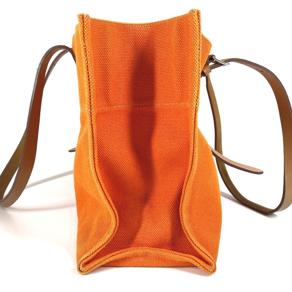 HERMES Etrivière Elan Shoulder Tote Bag in Leather/Canvas, Unisex, Orange