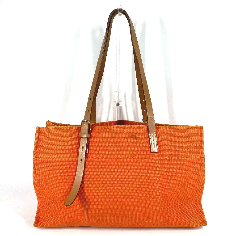 HERMES Etrivière Elan Shoulder Tote Bag in Leather/Canvas, Unisex, Orange