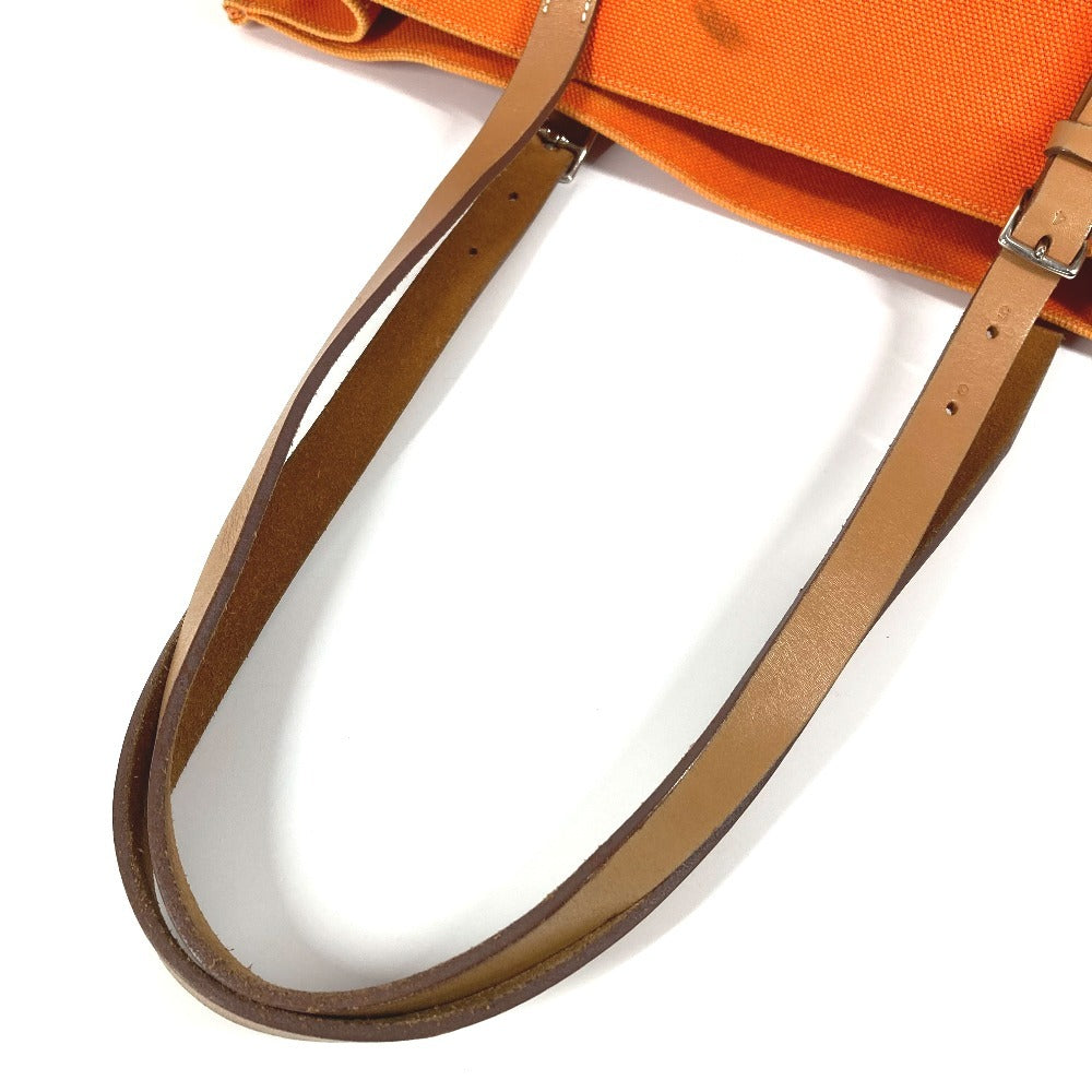 HERMES Etrivière Elan Shoulder Tote Bag in Leather/Canvas, Unisex, Orange