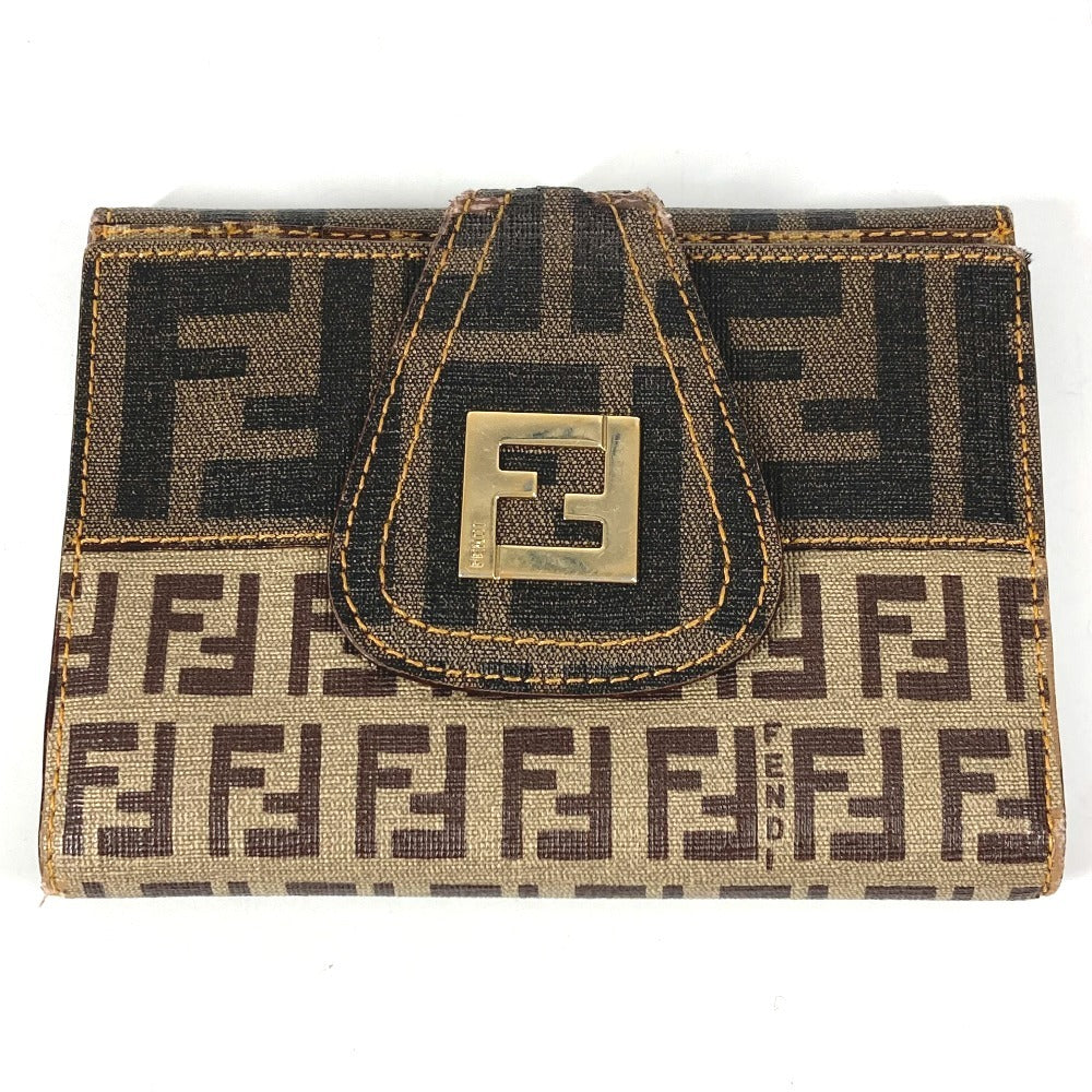 FENDI Zucca Logo Zucchino Compact Wallet, Bi-fold Leather/PVC, Unisex, Brown