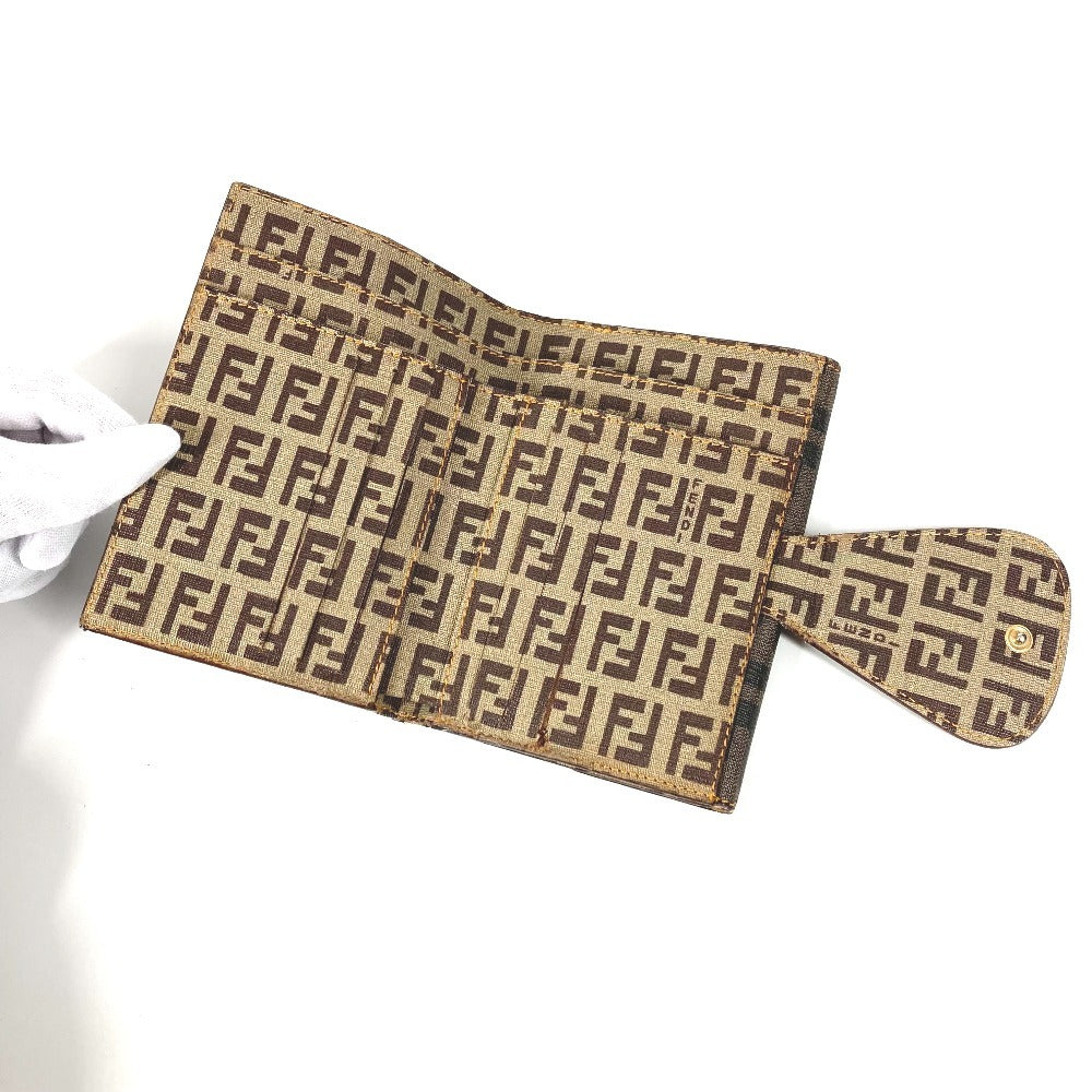 FENDI Zucca Logo Zucchino Compact Wallet, Bi-fold Leather/PVC, Unisex, Brown