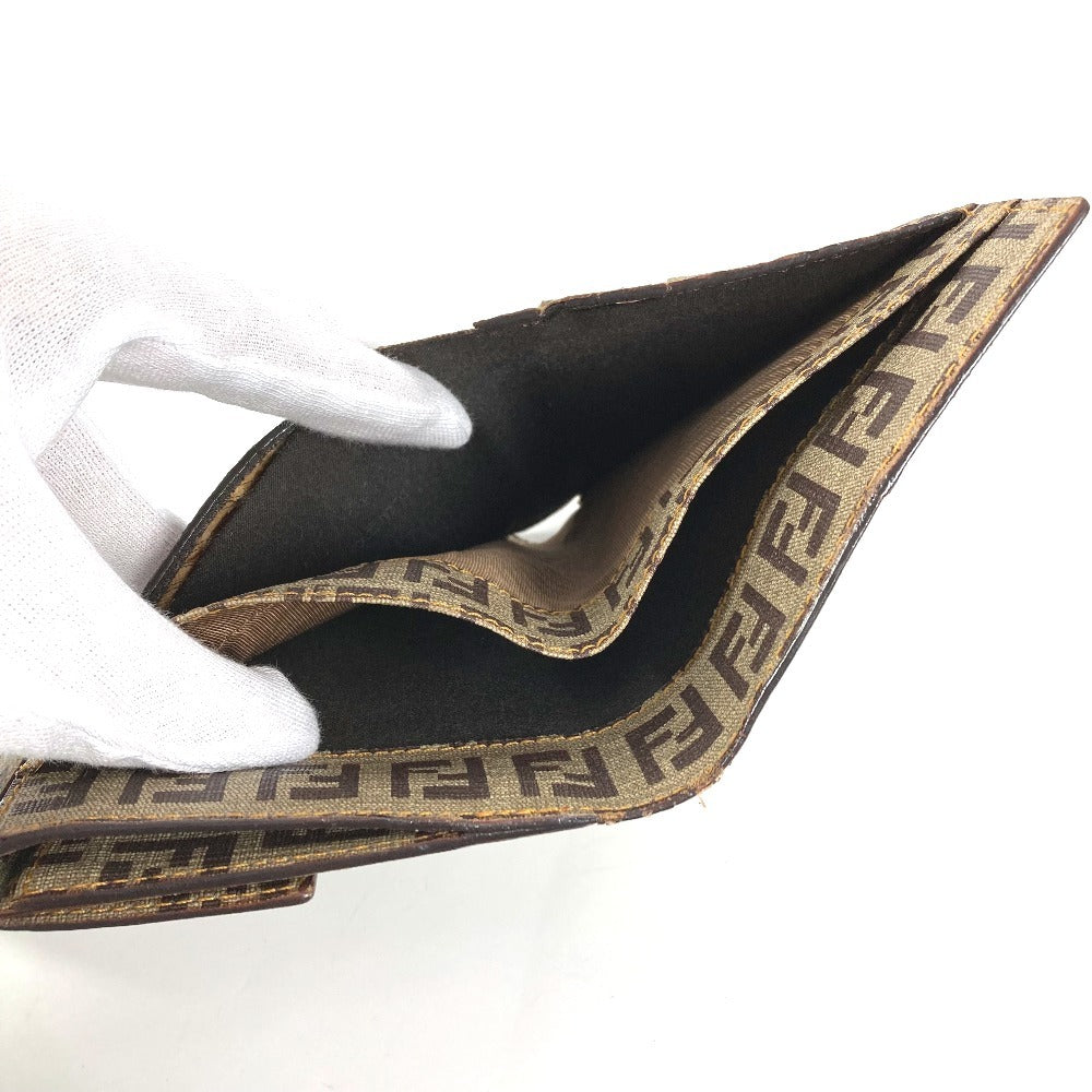 FENDI Zucca Logo Zucchino Compact Wallet, Bi-fold Leather/PVC, Unisex, Brown