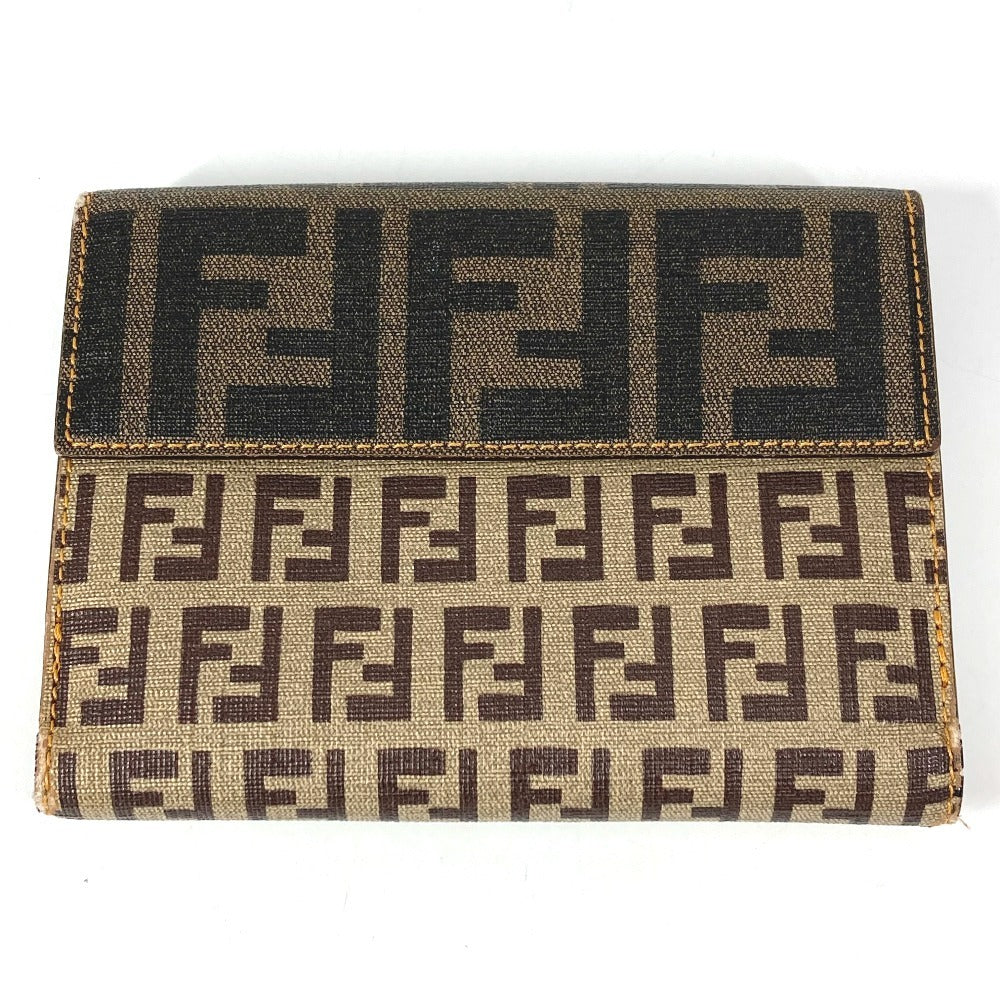 FENDI Zucca Logo Zucchino Compact Wallet, Bi-fold Leather/PVC, Unisex, Brown