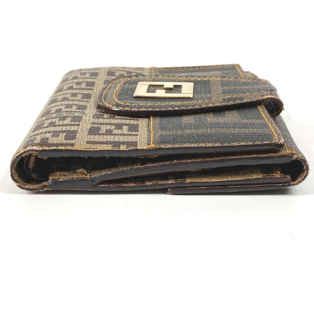 FENDI Zucca Logo Zucchino Compact Wallet, Bi-fold Leather/PVC, Unisex, Brown