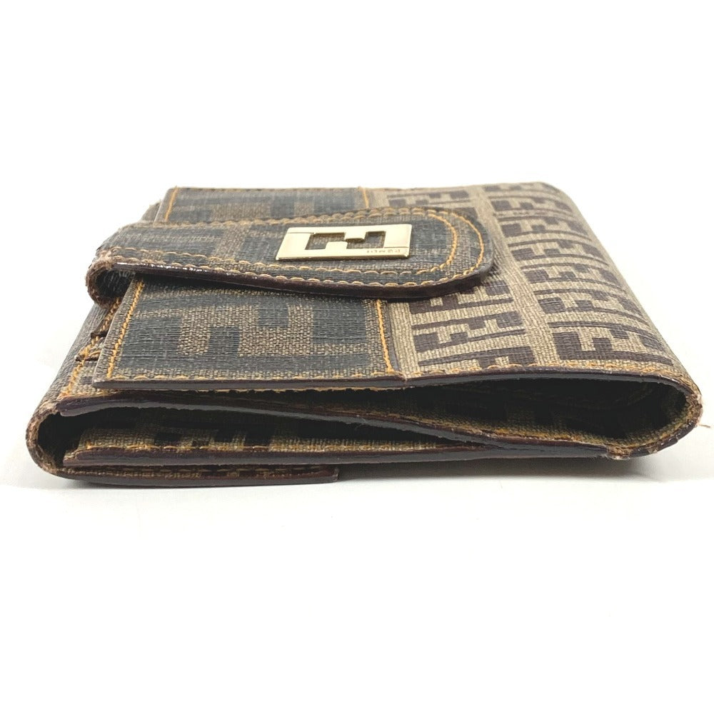 FENDI Zucca Logo Zucchino Compact Wallet, Bi-fold Leather/PVC, Unisex, Brown