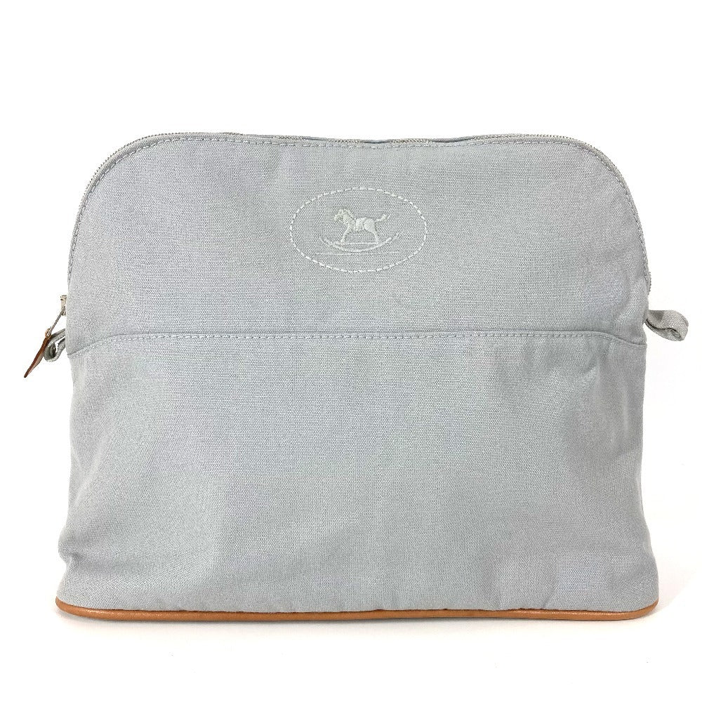 HERMES Baby BABY Diaper Pouch GM Pouch GM Makeup Pouch Travel Pouch Cosmetic Pouch Leather/Canvas Women's Gray