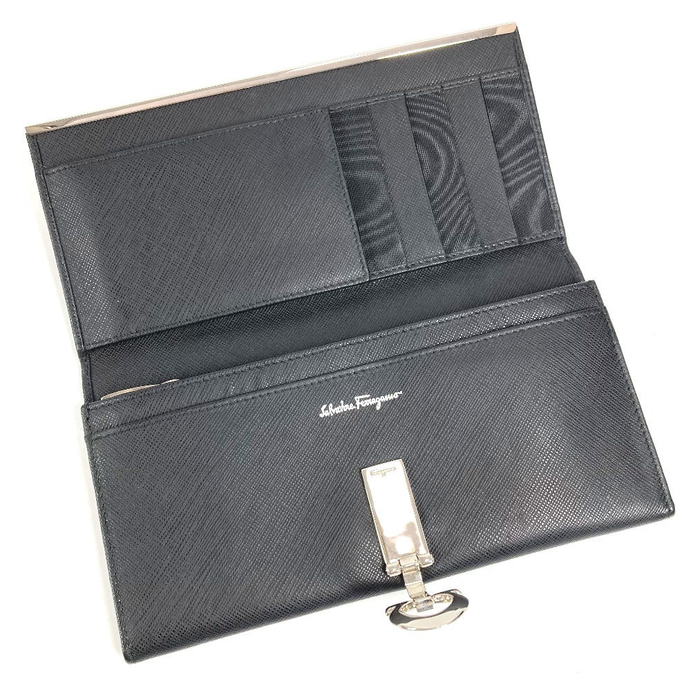 Salvatore Ferragamo Gancini Logo Long Wallet in Black Leather, Unisex