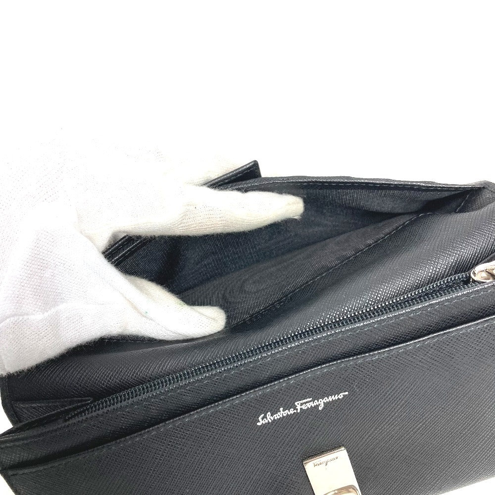 Salvatore Ferragamo Gancini Logo Long Wallet in Black Leather, Unisex