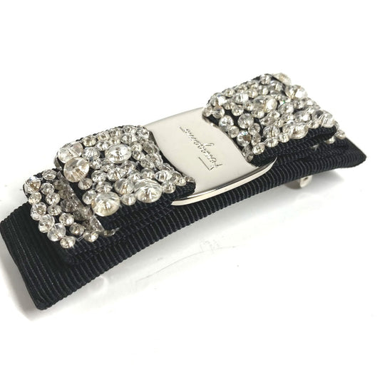 Salvatore Ferragamo クリスタル ビジュー ヴァラ リボン りぼん アクセサリー ヘアアクセサリー バレッタ コットン ユニセックス ブラック