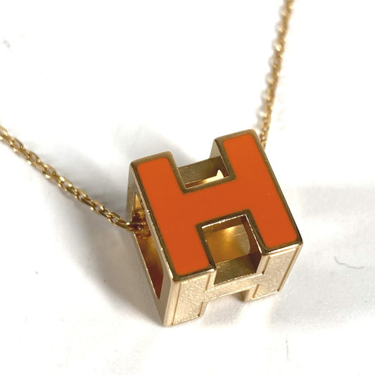 HERMES アクセサリー カージュドアッシュ Hキューブ Hロゴ チェーンネックレス ネックレス メタル ユニセックス オレンジ