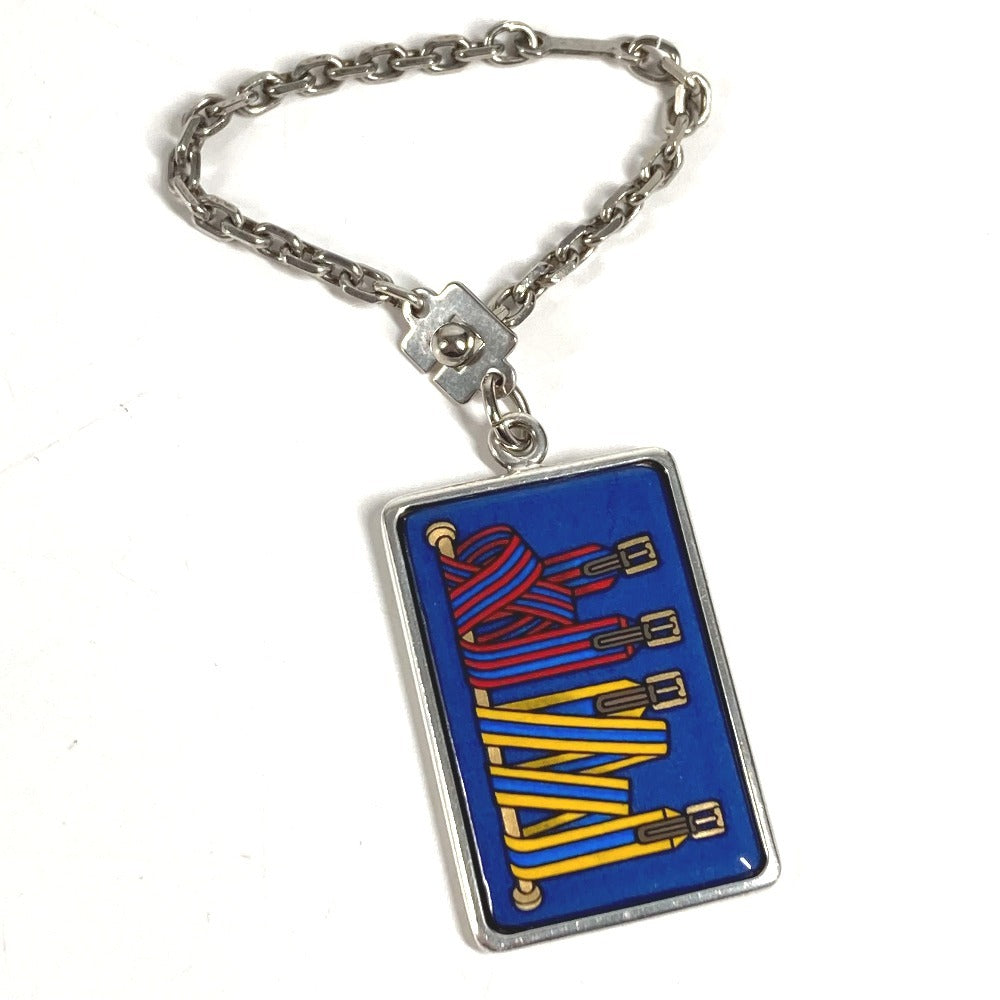 HERMES Logo Enameled Chain Bag Charm Keychain Metal Unisex Silver
