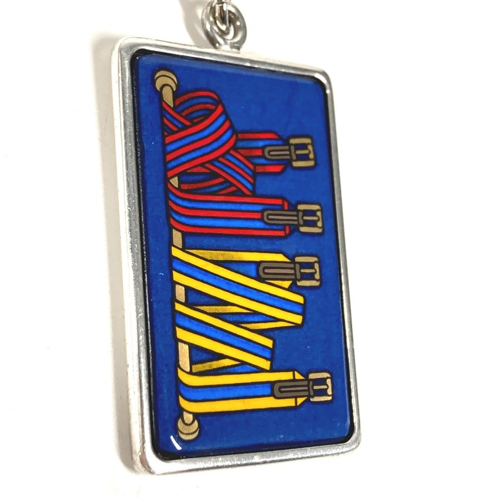 HERMES Logo Enameled Chain Bag Charm Keychain Metal Unisex Silver