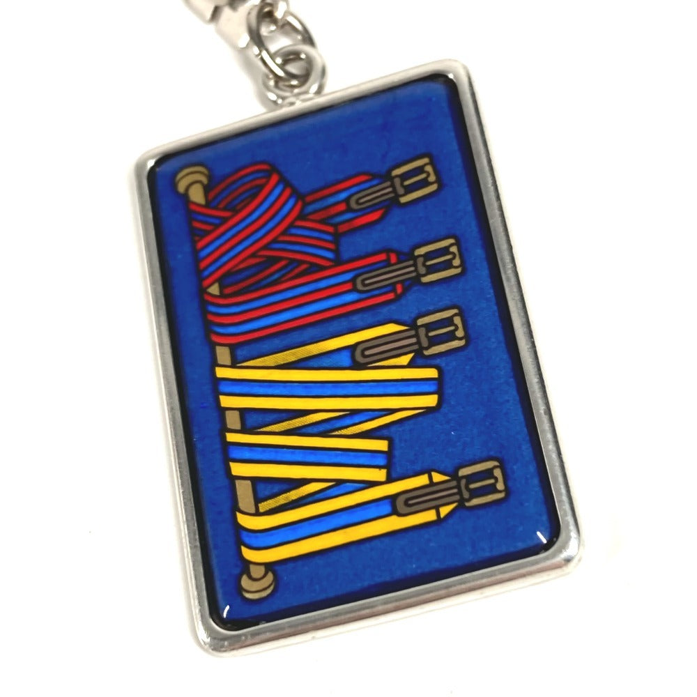 HERMES Logo Enameled Chain Bag Charm Keychain Metal Unisex Silver