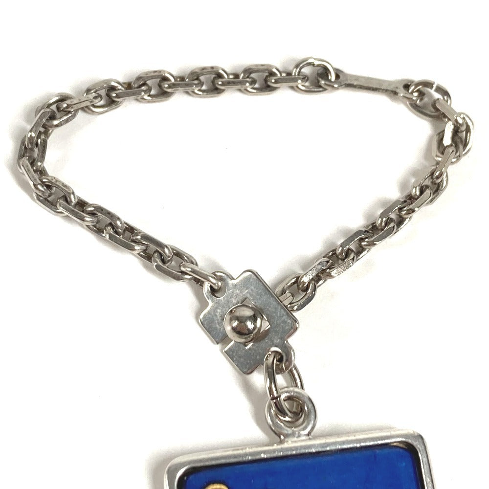 HERMES Logo Enameled Chain Bag Charm Keychain Metal Unisex Silver